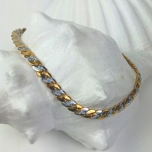 Reversible Buttery Gold & Silver Tone Smooth Serpentine Bracelet SZ 8.5" length
